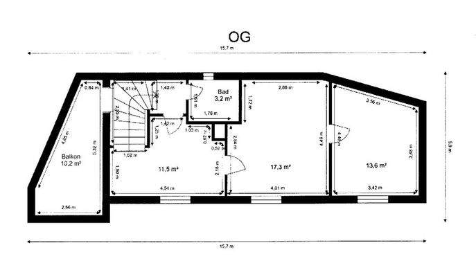 Grundriss Wohnung Obergeschoss mit Balkon