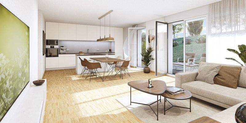 Ansicht Wohnzimmer Neubau Sulzfeld