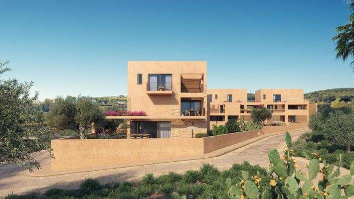 Kreta, Maleme: Neubau - Apartment in Komplex mit erdiger Ästhetik zu verkaufen