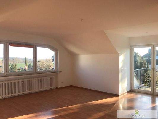 Wohnzimmer zur Dachgeschoss-Wohnung mit Zugang zum Balkon