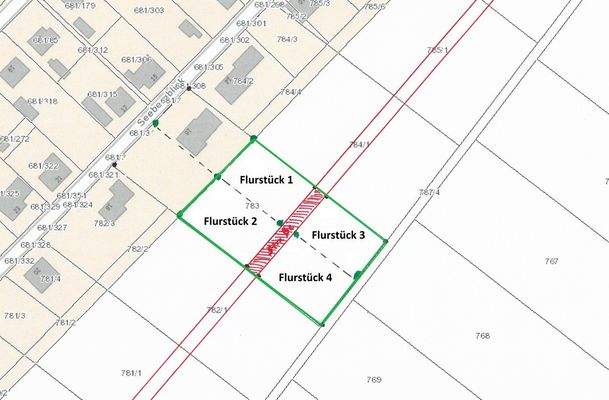 Aufteilung in 4 Flurstücke möglich (je ca. 860 m²)