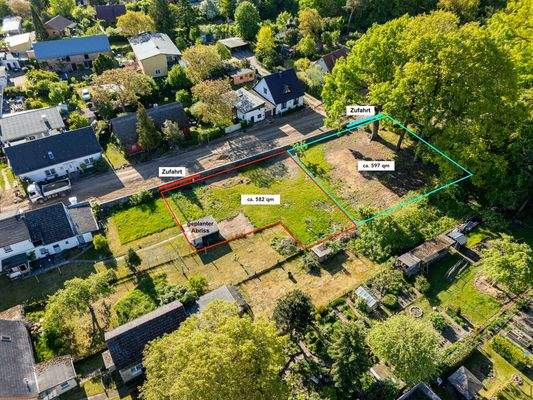 Luftbild markiert mit Zufahrt