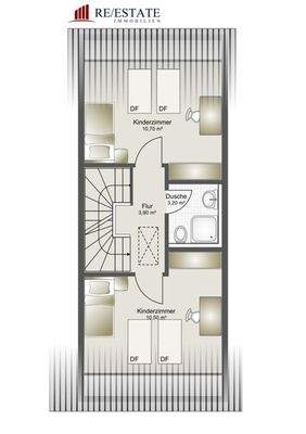 Zwei Schlafräume im Dachgeschoss