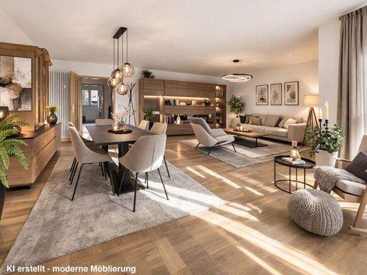 Wohnzimmer KI möbliert