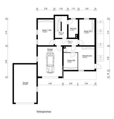 Grundrissplan Kellergeschoss Flach