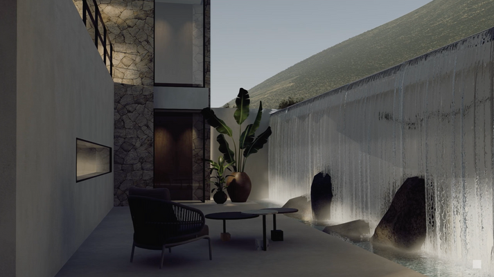 Innenhof mit Wasserwand