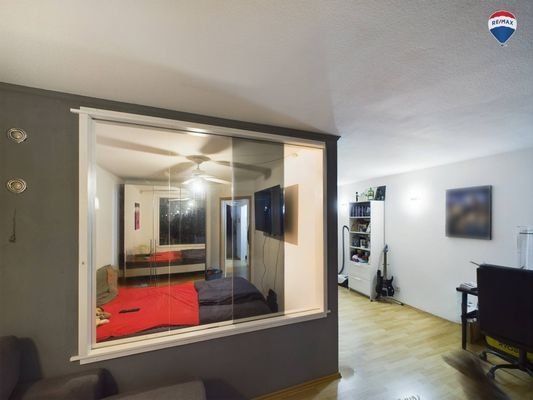 Wohnzimmer blick auf Schlafzimmer