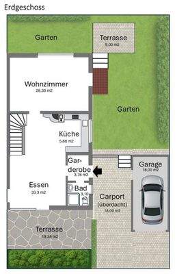 Erdgeschoss und Außenanlagen