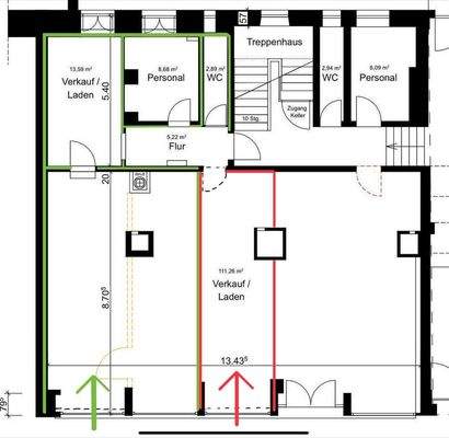 Grundriss: Grüne & Rote Fläche