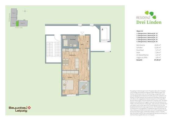 Einzelgrundriss WE 18, 25, 32, 39, 46
