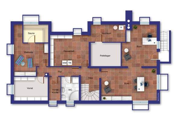 Grundriss Kellergeschoss (Möblierung beispielhaft)