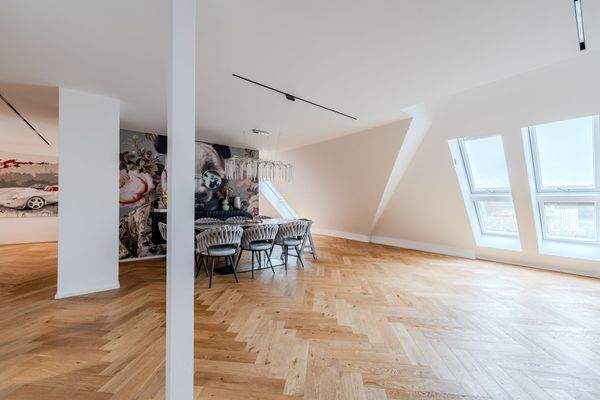 Light flooding through skylights with a view of th