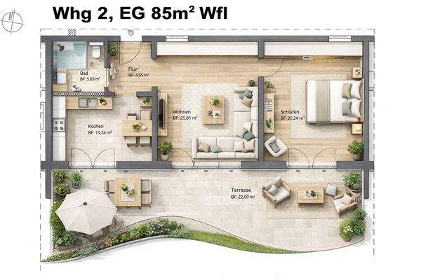...z.B. 2 Zi. Whg - Küche -Terrasse ca. 85 m² ...