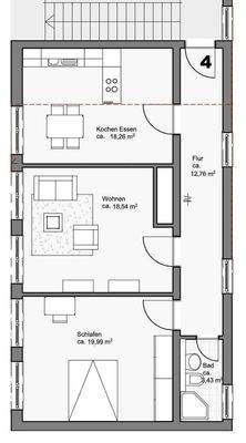 Grundriss 2,5-Zimmer-Wohnung im EG
