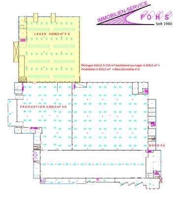  Lager 4.658,5 m²+Produktion 5.055,5 m² +Büro EG 