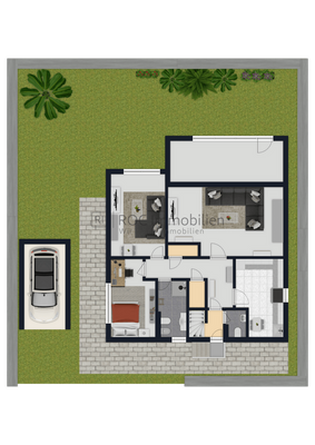 unbemaßter Grundriss mit Garten