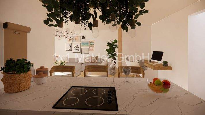 Projektbild Kochinsel mit Wohnbereich