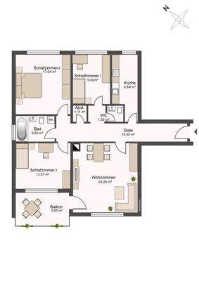 Grundriss der ca. 100 m² Wohnung