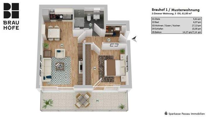 Grundriss Musterwohnung 2 Zimmer
