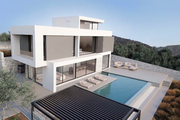 Kreta, Almyrida: Neubau-Projekt! Moderne Villa mit Meer- und Bergblick zu verkaufen