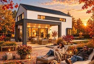 Herbstabend am modernen Zuhause