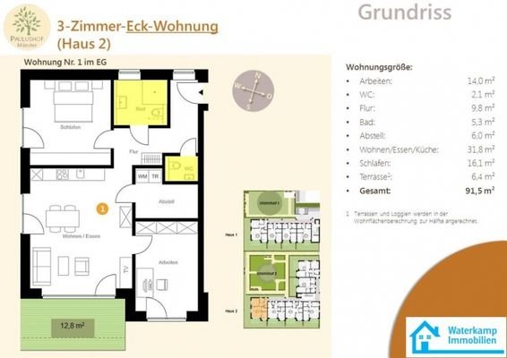 Grundriss Paulushof Whg 1, im EG, Haus 2