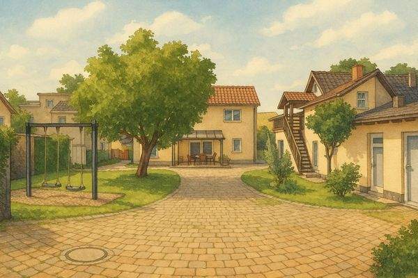 Garten mit Nebengebäude (Illustration)