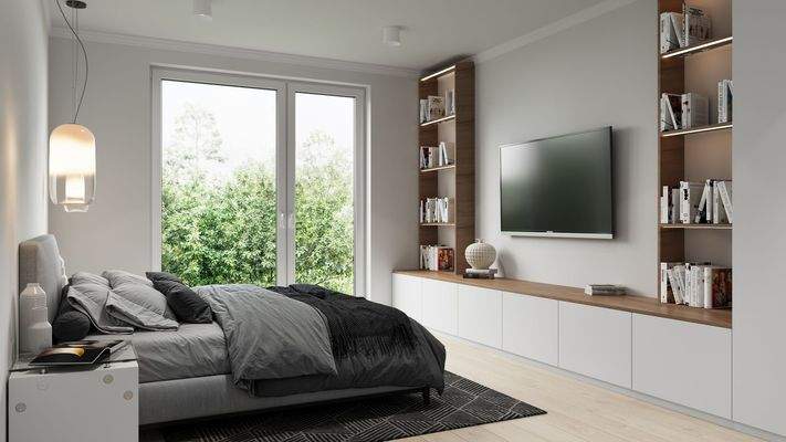 Gemütliches Schlafzimmer mit dem Blick ins Grüne