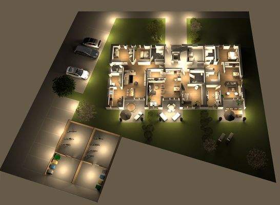 Grundriss des Erdgeschosses | Abend-Ansicht