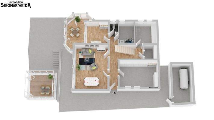 Grundriss Untergeschoss, 2 Zimmer-Wohnung + Nebenr