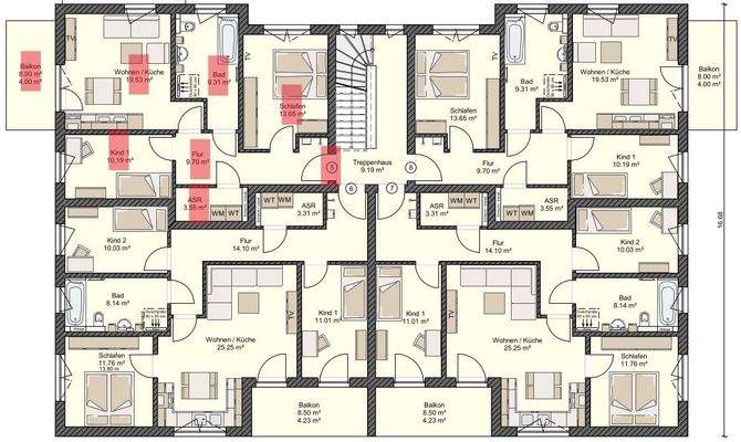 Grundriss Whg.5 rot markiert