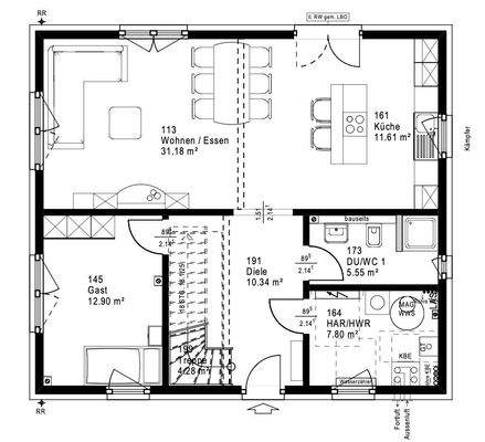 Grundriss Erdgeschoss frei änderbar ohne Mehrpreis.