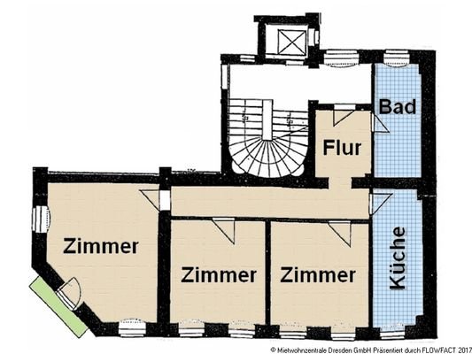 Grundriss - 3-R-Wohnung mit EBK - WG geeignet