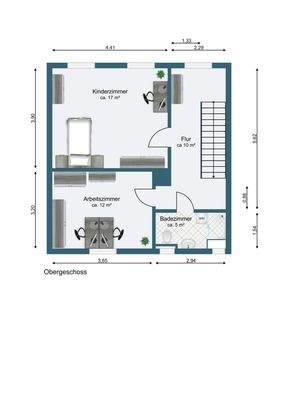 Obergeschoss bemaßt