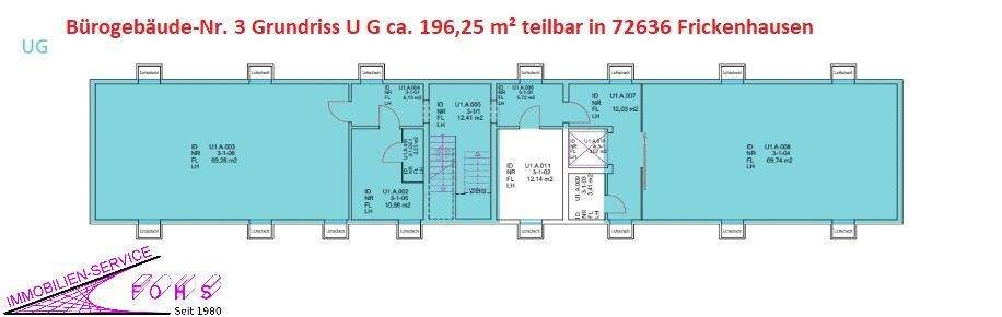 Bürogeb.Nr. 3 Grundriss UG 196,25 m²