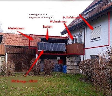 Ansicht Balkon und PV Anlage