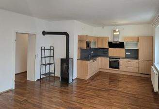 Hauptzimmer mit Wohnküche und Schwedenofen