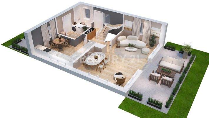 3D visualisierter Grundriss Erdgeschoss