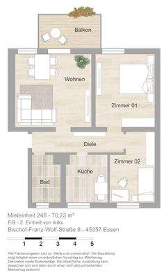 Grundriss farbig / möbliert