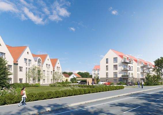 Perspektive mit Bestandsbau in Richtung Nordost bl