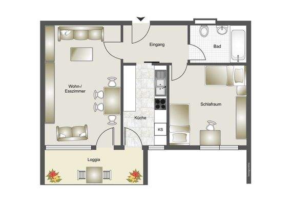 Grundriss/Möblierung nicht maßstabsgetreu - Irrtümer vorbehalten