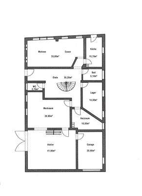 Grundriss EG Haupthaus-Wohnbereich-Atelier