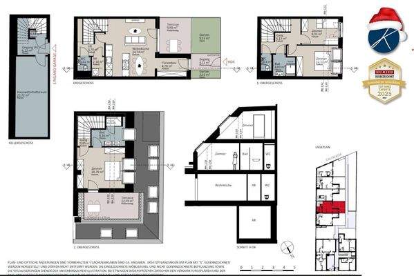 Pläne: KG, EG, 1.OG, 2.OG