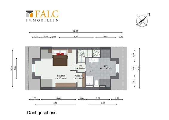 Grundriss Dachgeschoss WE02