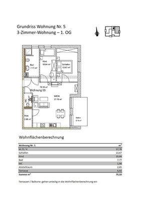 Grundriss + Wohnflächenberechnung Wohnung 05