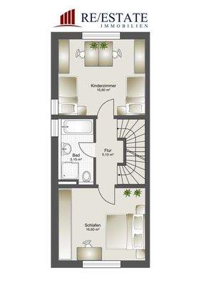 Zwei Schlafräume im Obergeschoss