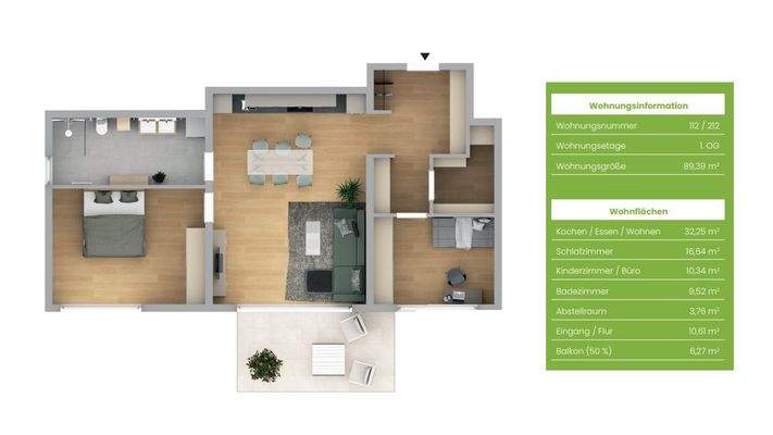 Grundriss Whg. 212 + 112