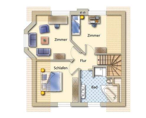 Dachgeschoss-Beispielmöblierung