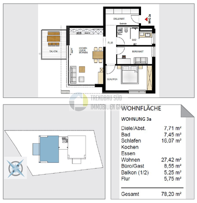 Wohnungsgrundriss mit Wohnfläche