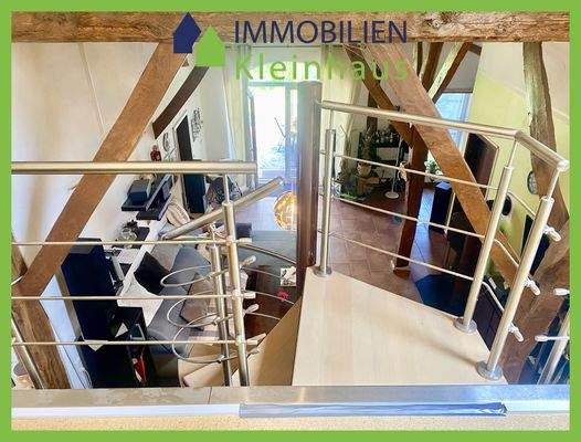 Offene Galerie, Wohnzimmer mit Kamin